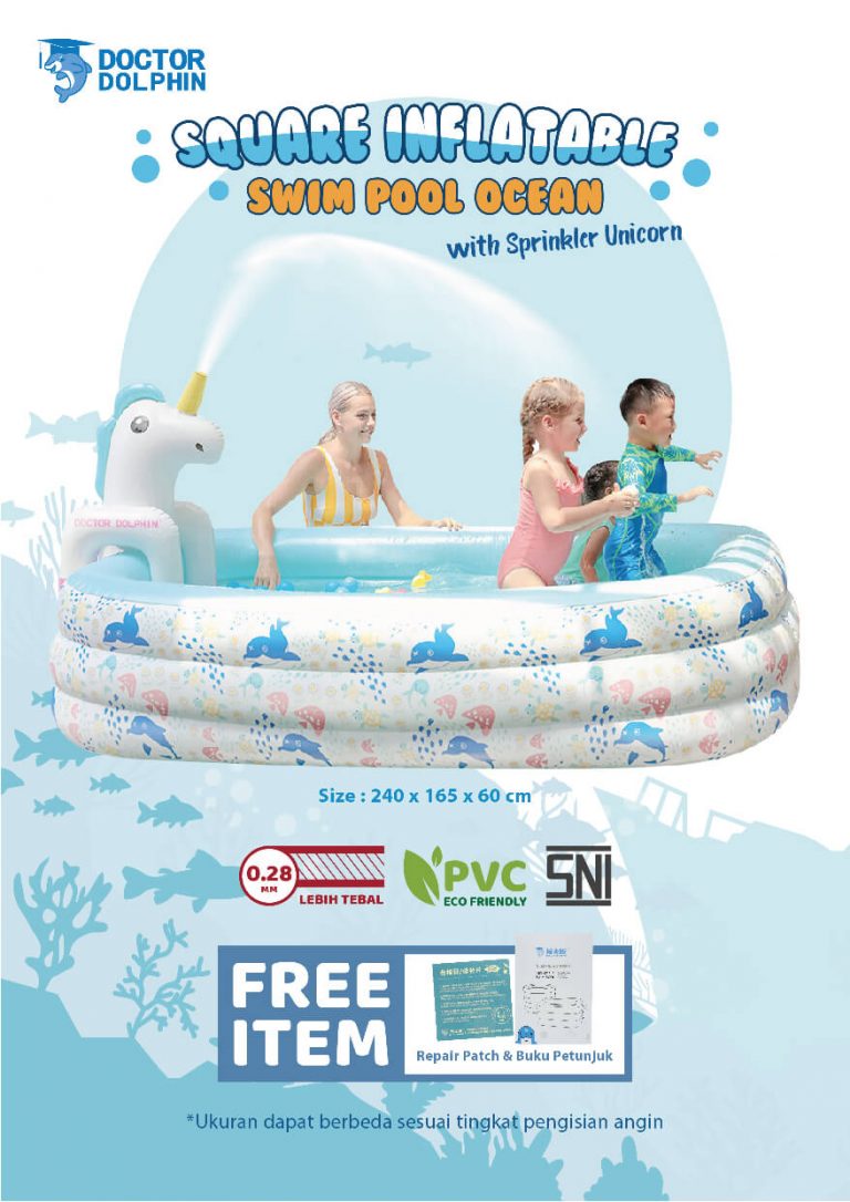 DOCTOR DOLPHIN - Kolam Renang dan Perlengkapan Renang Anak - Round Inflatable Swim Pool Oceans Unicorn
